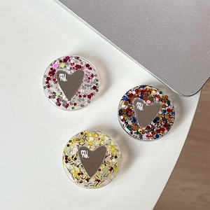 Glittering heart mirror phone socket set with mine text for desktop phone stand