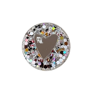 Sparkly glitter heart phone grip with resin sequins and white mi ne text logo