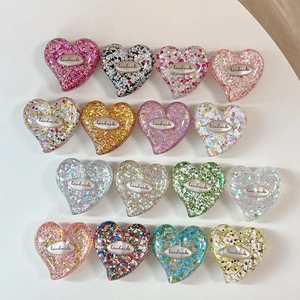 Supporto Per Telefono A Forma Di Cuore Glitter Paillettes Resina Impugnatura Pieghevole Per Smartphone Stile Fatto A Mano