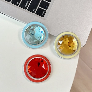 Luxury rhinestone phone grip stand in blue, yellow and red colors with gemstone design