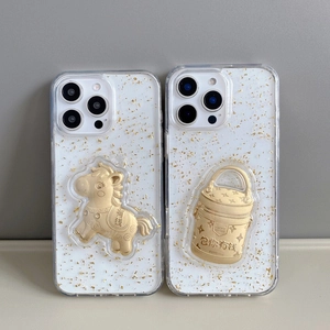 Coque iPhone transparente avec feuilles d'or et breloques 3D pour le Nouvel An