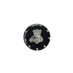 Sparkly rhinestone bear mirror phone socket stand with a sleek black glossy finish
