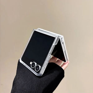 Detailed close-up of a clear bow-themed folding case for Samsung Galaxy Z Flip series