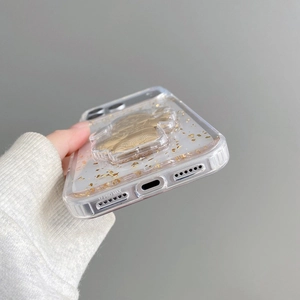 Vue détaillée de la coque iPhone 17 Pro Max avec feuille d'or et design 3D