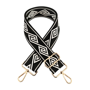 Adjustable 5cm wide replacement canvas bag strap with black and white geometric pattern