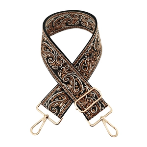 Ethnic paisley embroidered wide shoulder strap with adjustable gold metal buckles