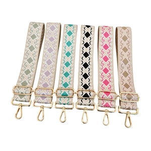 Adjustable ethnic diamond jacquard wide shoulder straps with gold metal hooks and hardware