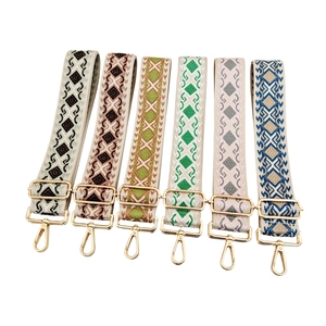 Ethnic style geometric jacquard wide bag straps with gold metal hardware in six colors