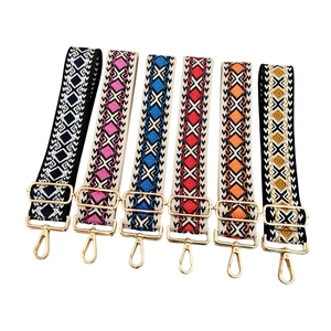 5cm wide jacquard ethnic style bag straps with diamond patterns and gold metal clips