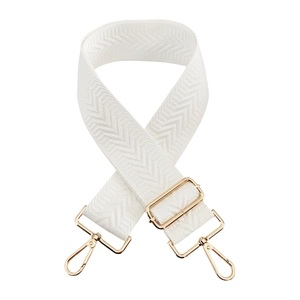 Adjustable 5cm wide white woven shoulder strap with gold clips and chevron texture