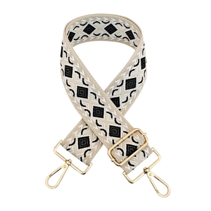 Retro geometric diamond jacquard wide shoulder strap with gold metal lobster clasps