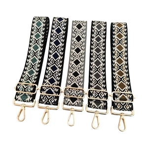 Adjustable 5cm geometric jacquard woven bag straps with gold metal hooks in five colors