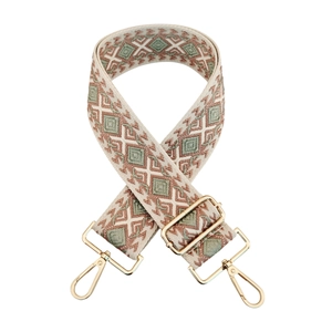 Close-up of diamond pattern jacquard weave with premium light gold metal swivel hooks