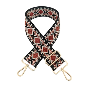Detail of 5cm ethnic geometric diamond jacquard bag strap with gold metal swivel clasps