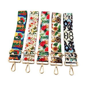 Adjustable 5cm wide colorful floral shoulder strap set with gold metal lobster clasps