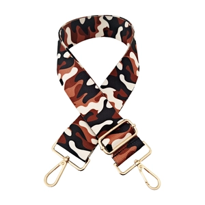 Wide camouflage canvas shoulder strap with gold metal lobster clasps for crossbody bags