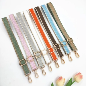 Adjustable 2.5cm woven bag straps in nine colors with geometric maze pattern and gold hardware