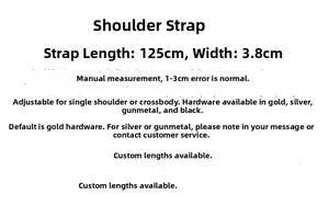 Adjustable woven shoulder strap for bags, size 125x3.8cm, with gold, silver or gunmetal hardware