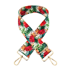 Adjustable 5cm wide floral strap for crossbody bags with gold hardware and hibiscus print