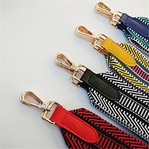 Ethnic style wide replacement shoulder straps with woven patterns and gold metal hooks
