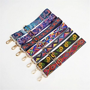 Ethnic style adjustable wide shoulder straps for crossbody bags with gold metal hooks