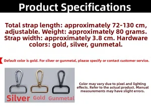 Adjustable bag strap specifications with width 3.8cm and length range of 72 to 130cm