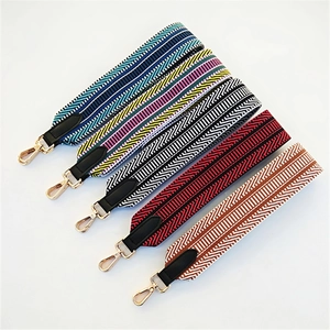 Ethnic style wide replacement shoulder straps for bags with leather ends and gold metal clips