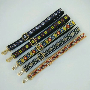 Women Ethnic Style Adjustable Shoulder Bag Strap Replacement Wide Crossbody Handbag Belt Polyester Embroidery Webbing Strap