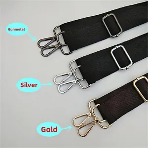 Adjustable wide cotton canvas shoulder straps with gold, silver, and gunmetal metal buckles