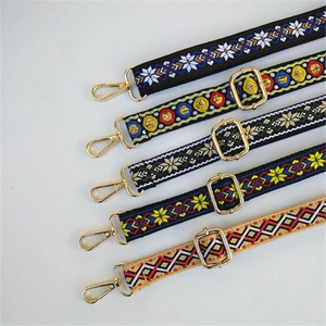 Five assorted ethnic style embroidery adjustable replacement straps with gold buckles