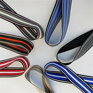 Close-up showing various colorful striped patterns on canvas replacement bag straps
