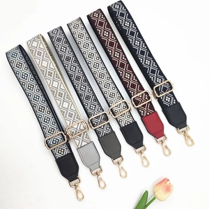 Adjustable colorful jacquard purse straps with gold hardware and leather ends