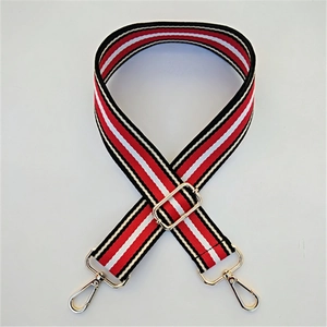 Adjustable striped fabric bag strap with gold metal buckles for shoulder handbags