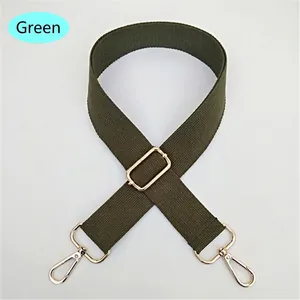 Adjustable dark green nylon replacement strap with polished gold-tone metal snap hooks