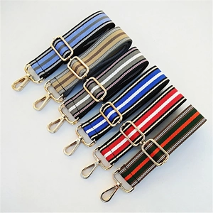 Adjustable Wide Bag Strap Striped Pattern Cotton Webbing Replacement Shoulder Crossbody Belt With Metal Buckles
