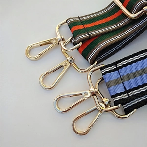 Adjustable striped shoulder straps with gold metal lobster clasps for handbags replacement