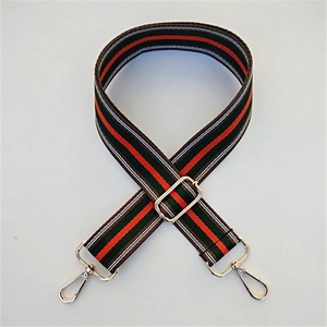 Adjustable striped wide fabric replacement shoulder strap with silver metal swivel hooks