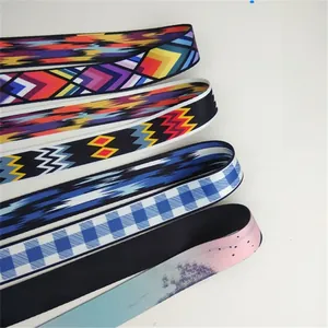 Detailed view of woven guitar style purse straps with geometric and tribal patterns