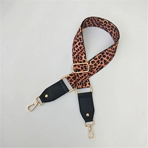 3.8cm wide leopard print shoulder strap for bags with golden hardware and black leather tips