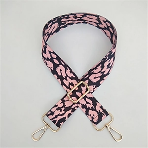 Adjustable wide pink leopard print replacement strap with gold hardware hooks