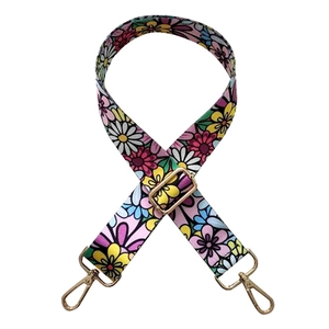 Colorful floral replacement shoulder strap with adjustable gold hardware for cross-body bags
