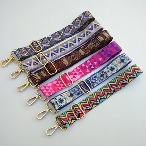Ethnic style wide replacement bag straps with bohemian patterns and gold metal hooks