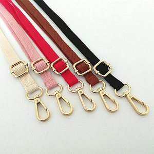 Adjustable cotton canvas bag straps in five colors with gold metal hooks and buckles