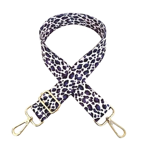 Adjustable purple leopard print shoulder strap with gold metal buckles for handbags
