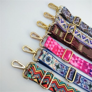 Ethnic style colorful adjustable wide shoulder straps with gold metal lobster clasps