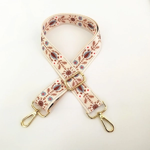 Ethnic style embroidered shoulder strap with red and blue vintage floral patterns