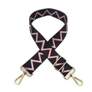 Adjustable wide shoulder strap with pink wave pattern and gold metal lobster clasps