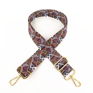 Ethnic style adjustable wide shoulder strap with floral embroidery and gold metal hooks