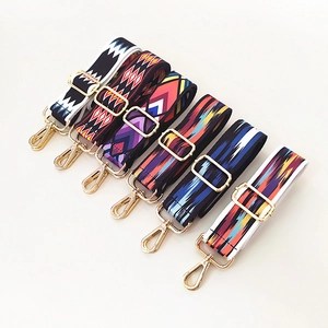 Adjustable Wide Shoulder Bag Strap Replacement Ethnic Geometric Polyester Cotton Crossbody Webbing Strap Gold Buckle