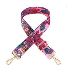Ethnic style floral wide adjustable shoulder strap with gold metal hooks for handbags